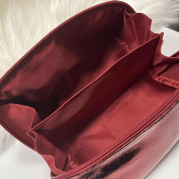 Maroon Shiny Make up bag 2 compartments zippered - Picture 2 of 4